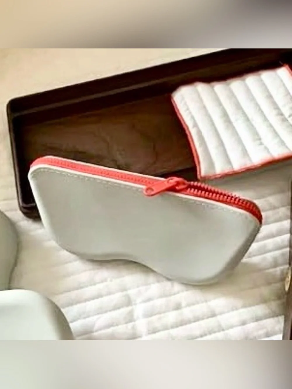 Lt Gray Silicone Eyeglasses Case Waterproof Protective Sunglasses Pouch Red Zip